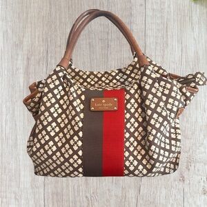 kate spade Brown & Red Patterned Tote with Leather Handles